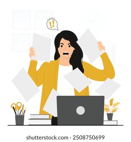 Flat vector people angry screaming stressed work mad concept illustration
