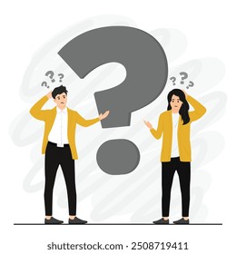 Vetor plano pessoas dúvida fazendo perguntas olhando telefone plana ilustração
