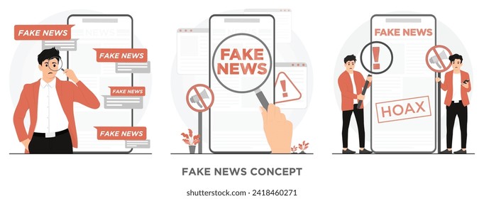 Flat vector people with fake news concept illustrator 