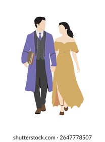 Flat vector people and illustration, couple with casual medieval outfit