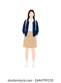 Flat vector people and illustration, girl with school uniform outfit