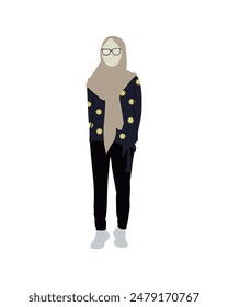 Flat vector people and illustration, hijab woman with casual outfit