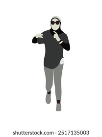 Flat vector people and illustration, hijab woman with sport running outfit