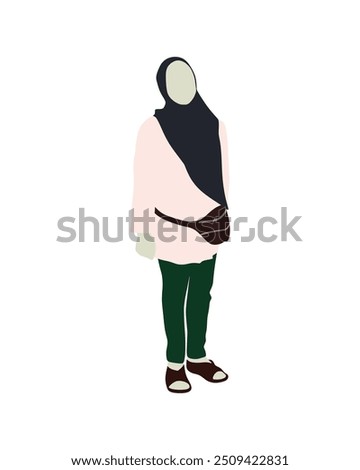 Flat vector people and illustration, hijab woman with casual outfit