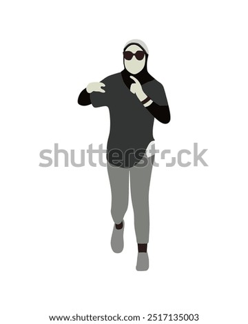 Flat vector people and illustration, hijab woman with sport running outfit