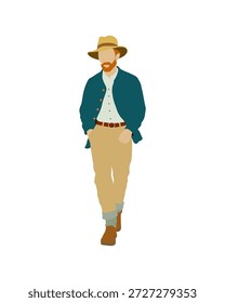 Flat vector people and illustration, man with vintage casual outfit