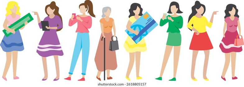 Flat Vector People Illustration Set of 8 Woman Clipart