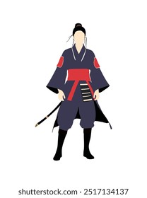 Flat vector people and illustration, woman with japanese warrior outfit