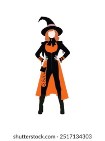 Flat vector people and illustration, woman with halloween witch outfit