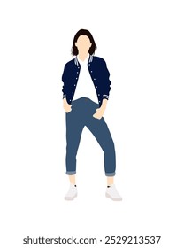 Flat vector people and illustration, woman with casual outfit