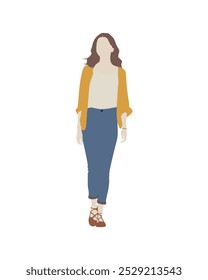 Flat vector people and illustration, woman with casual outfit
