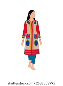 Flat vector people and illustration, woman with hindi outfit