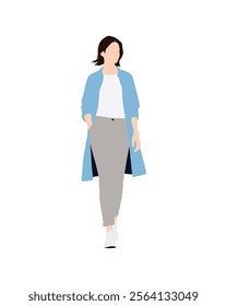 Flat vector people and illustration, woman with casual outfit	