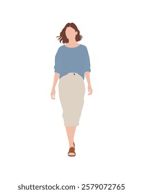 Flat vector people and illustration, woman with casual outfit