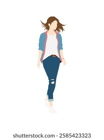 Flat vector people and illustration, woman with casual outfit