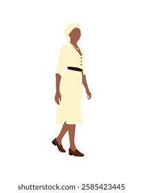Flat vector people and illustration, woman with casual vintage outfit