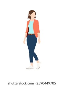 Flat vector people and illustration, woman with casual outfit