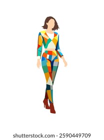 Flat vector people and illustration, woman with casual prismatic outfit