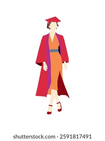 Flat vector people and illustration, woman with graduation outfit