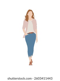 Flat vector people and illustration, woman with casual outfit