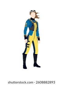 Flat vector people and illustration, woman with agent sci-fi outfit