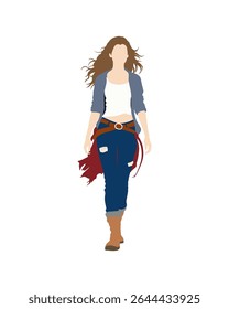 Flat vector people and illustration, woman with casual outfit