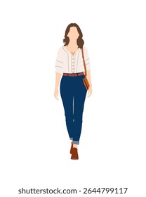 Flat vector people and illustration, woman with casual outfit
