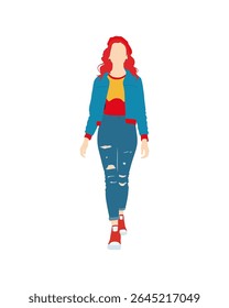 Flat vector people and illustration, woman with casual outfit
