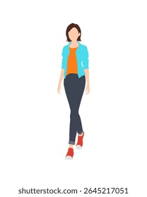 Flat vector people and illustration, woman with casual outfit