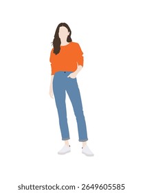 Flat vector people and illustration, woman with casual outfit