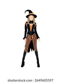 Flat vector people and illustration, woman with halloween witch outfit