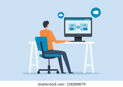 flat vector People meeting working online with video conference connect concept and technology remote working from anywhere concept