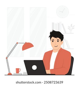 Flat vector people office workers working, desk set concept illustration
