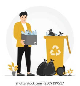 Flat vector people recycling trash concept illustrator
