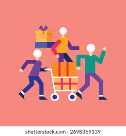 vetor plano de pessoas comprando durante grande corrida de venda