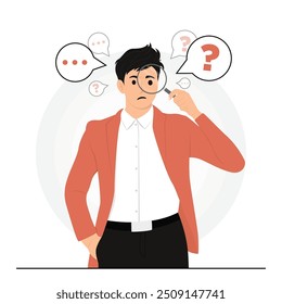 Flat vector people shrugging doubt asking questions flat illustration
