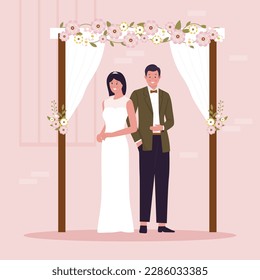 Vectores planos en la boda. Ilustración para sitio web, página de inicio, aplicación móvil, afiche y banner. Ilustración vectorial plana de moda