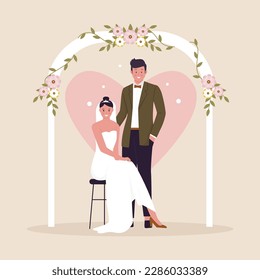 Flat vector people at the wedding. Illustration for website, landing page, mobile app, poster and banner. Trendy flat vector illustration