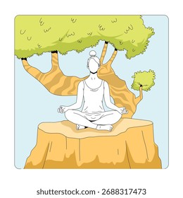 Flat vector person meditating for wellness and balance