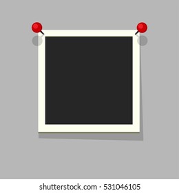 Flat vector photo frame on red pin. Template photo design, Vector illustration.Vector illustration in simple style for design and flat motion design