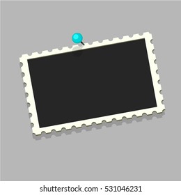 Flat vector photo frame on blue pin. Template photo design.Vector illustration in simple style for design and flat motion design