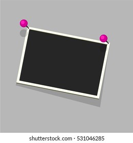 Flat vector photo frame on purple pin. Template photo design.Vector illustration in simple style for design and flat motion design