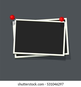 Flat vector photo frame on red pin. Template photo design, Vector illustration.Vector illustration in simple style for design and flat motion design
