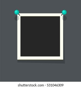 Flat vector photo frame on blue pin. Template photo design, Vector illustration.Vector illustration in simple style for design and flat motion design