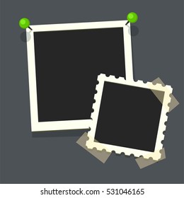 Flat vector photo frames on transparency duct tape. Template photo design.Vector illustration in simple style for design and flat motion design
