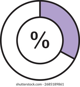 Gráfico de pizza de vetor plano mostrando 0% com segmento roxo, ideal para relatórios de dados, análise e infográficos de painel de controle.
