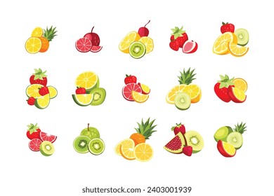 flat vector pieces of fruit collection