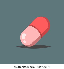 Flat vector pink capsule icon isolated on gray background, Medical Tablet symbol in cartoon style for design