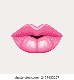 Vectora plana Pink Female Ilustra El Icono. La Mujer Lips Dando Besos. Concepto de Beso, Amor, Sexy y Belleza. Dibujo de arte pop moderno estilo cómico, diseño simple