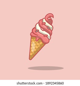 Ilustración de verano de helado rosa vector plano